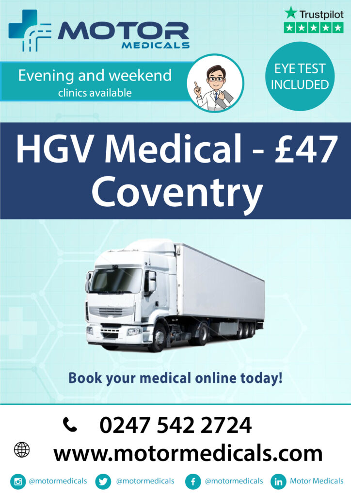 Motor Medicals Coventry Clinic - D4, Taxi, LGV, PCV, Lorry, and C1 Medicals by GMC Registered Doctors - HGV Medical only £47 - 5-star rated service