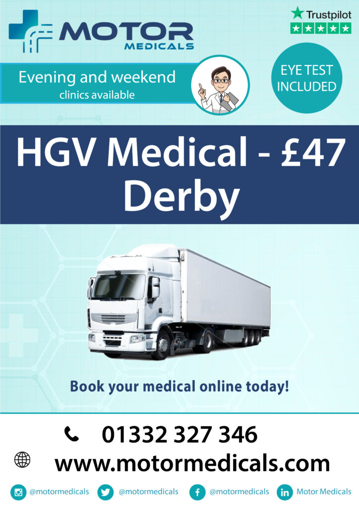 Motor Medicals Derby Clinic - D4, Taxi, LGV, PCV, Lorry, and C1 Medicals by GMC Registered Doctors - HGV Medical only £47 - 5-star rated service