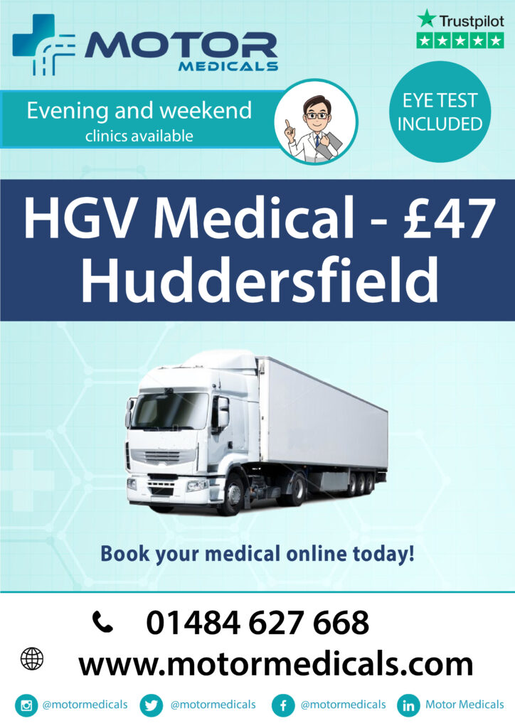 "Motor Medicals Huddersfield Clinic - D4, Taxi, LGV, PCV, Lorry, and C1 Medicals by GMC Registered Doctors - HGV Medical only £47 - 5-star rated servic