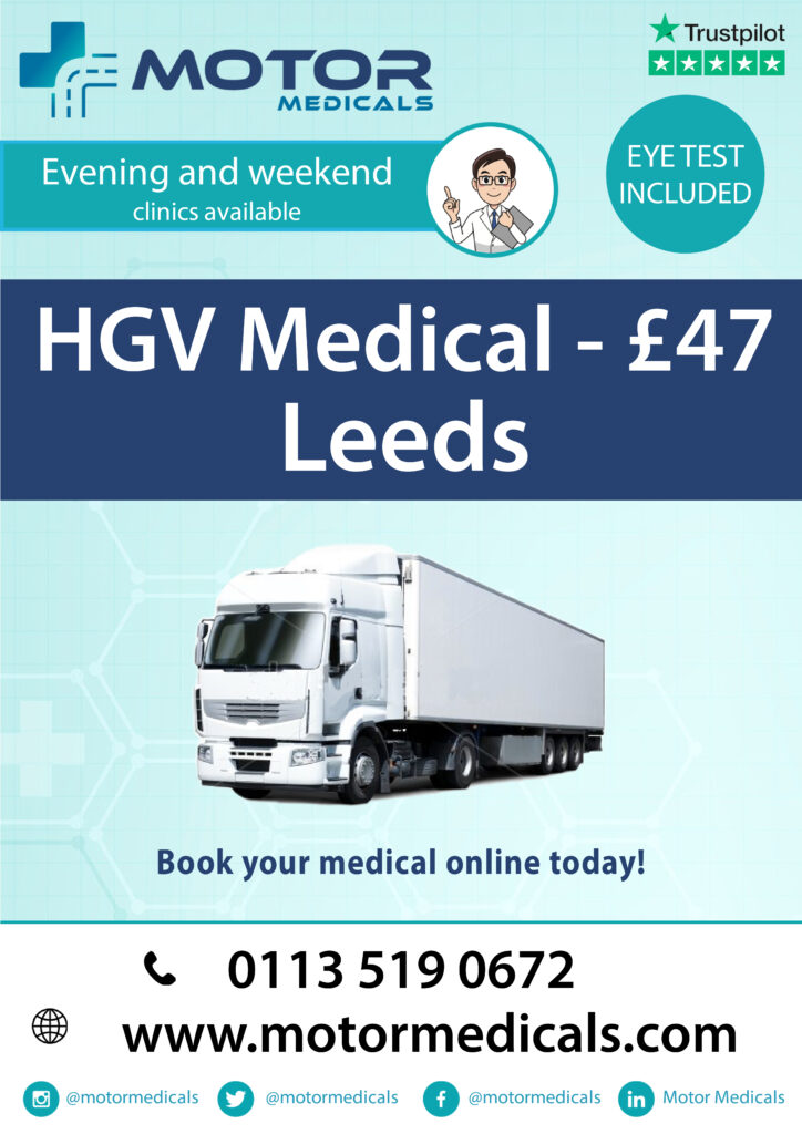 Motor Medicals Leeds Clinic - D4, Taxi, LGV, PCV, Lorry, and C1 Medicals by GMC Registered Doctors - HGV Medical only £47 - 5-star rated service