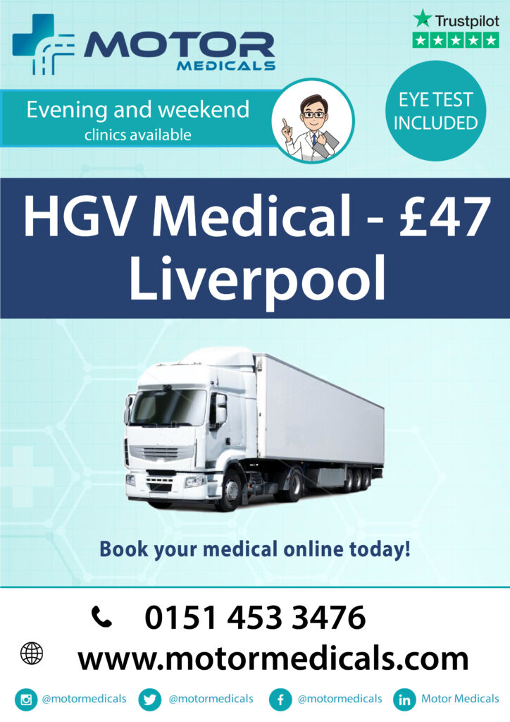 Motor Medicals Liverpool Clinic - D4, Taxi, LGV, PCV, Lorry, and C1 Medicals by GMC Registered Doctors - HGV Medical only £47 - 5-star rated service