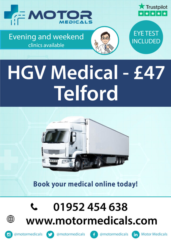 Motor Medicals Telford Clinic - D4, Taxi, LGV, PCV, Lorry, and C1 Medicals by GMC Registered Doctors - HGV Medical only £47 - 5-star rated service