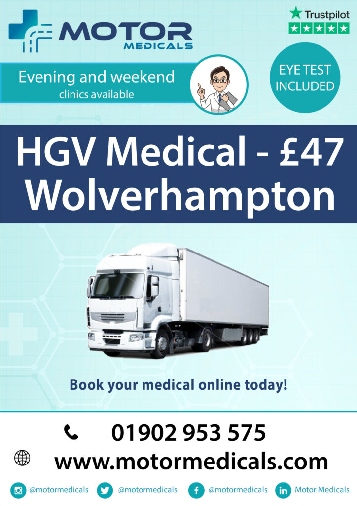 Motor Medicals Wolverhampton Clinic - D4, Taxi, LGV, PCV, Lorry, and C1 Medicals by GMC Registered Doctors - HGV Medical only £47 - 5-star rated service