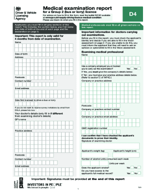 Photo D4 Medical form for HGV/D4 Medicals