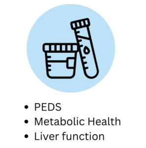 Infographic of drug and urine screening for PEDS and metabolic health at Motor Medicals