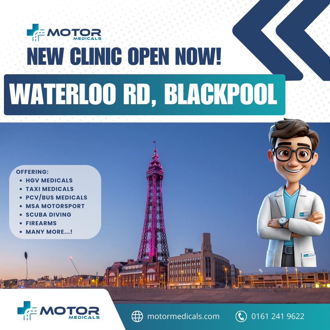 MotorMedicals new Blackpool clinic on Waterloo Road offering HGV, taxi, and driver medicals.