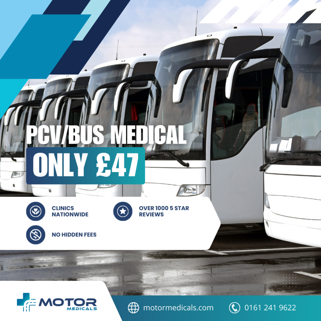 PCV bus medicals at MotorMedicals Luton, £47 with free eye test, DVLA compliant.