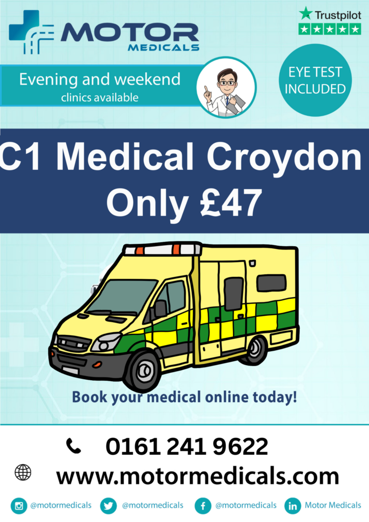 DVLA-approved ambulance medicals for C1 license at Motor Medicals Croydon, including eye test and D4 form.