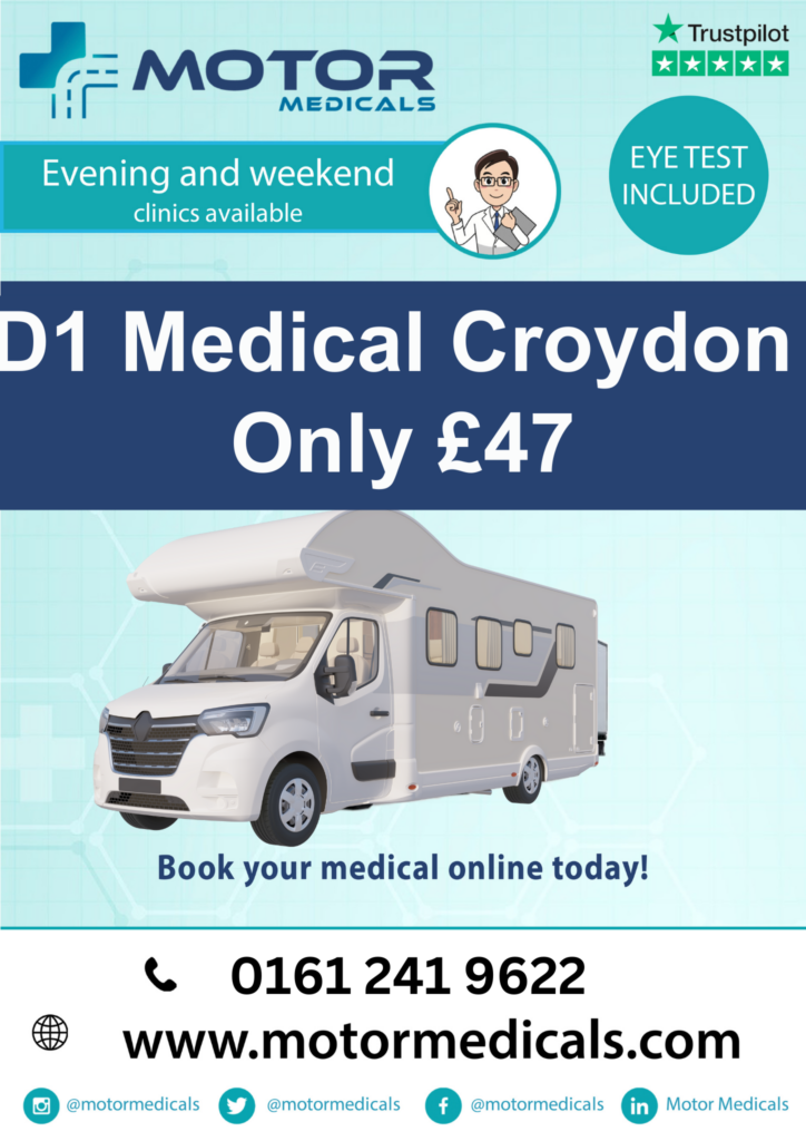 Complete your D1 motorhome medical at Motor Medicals Croydon – including DVLA-approved eye test and D4 form.