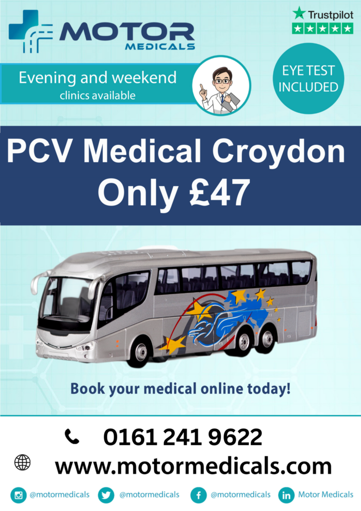 PCV bus medicals £47 at Motor Medicals Croydon – DVLA-approved with eye test included, comprehensive service for bus drivers