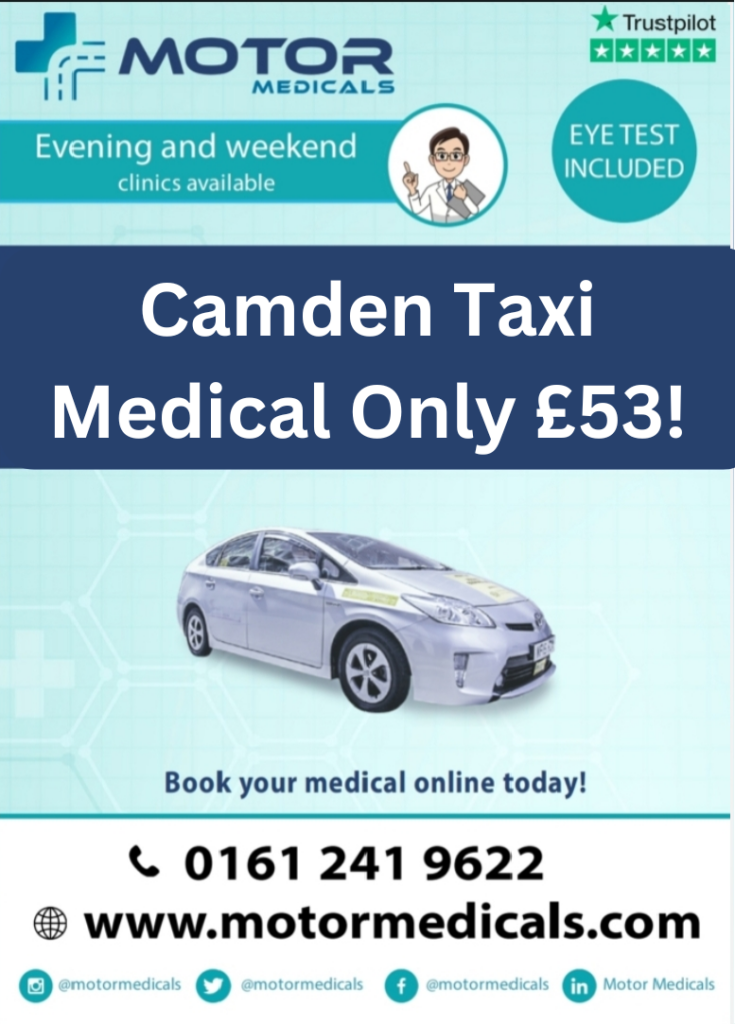 Taxi driver medicals for £53 at MotorMedicals Camden.