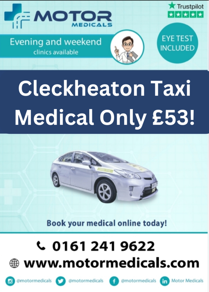 Taxi driver medicals for £53 at MotorMedicals Cleckheaton.