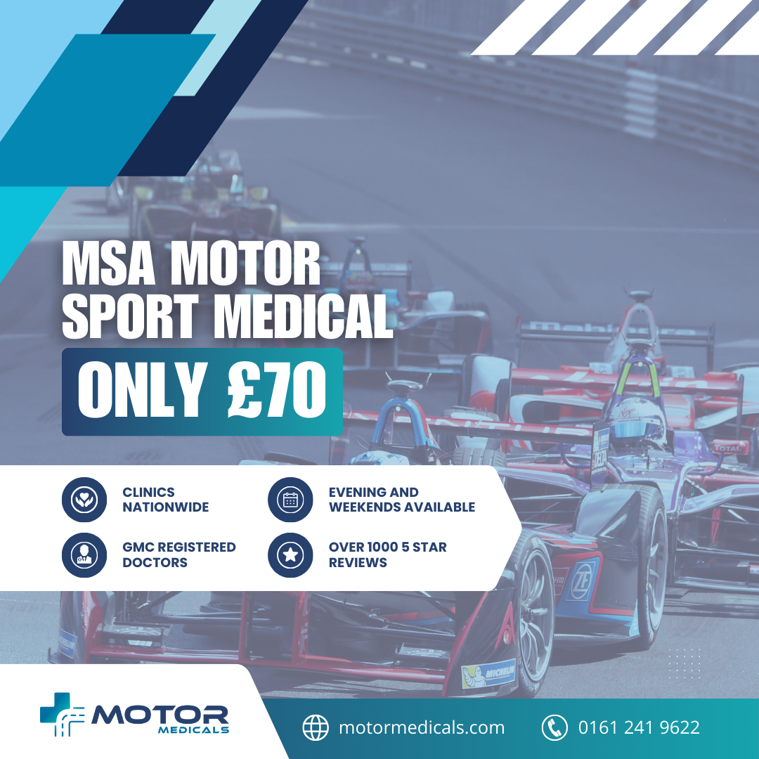 Affordable MSA motorsport medicals for £70 at MotorMedicals clinics across the UK. Book online or call today