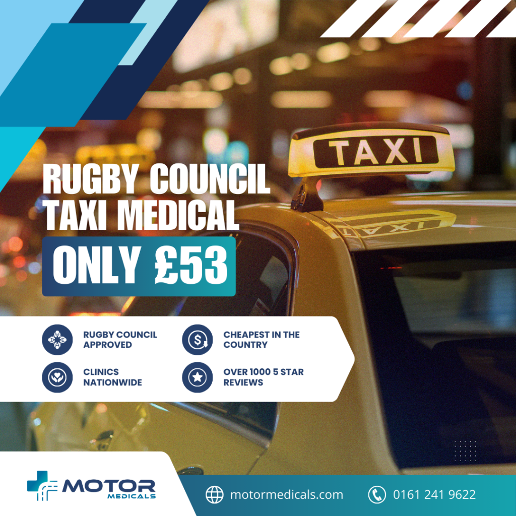 Taxi driver medicals in Rugby at MotorMedicals, meeting council licensing requirements.