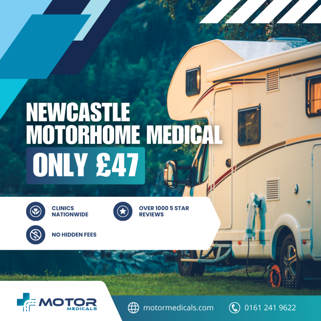 D1 motorhome driver medical test at Newcastle’s Urban Angel Therapy Centre. Call 0161 241 9622 or visit motormedicals.com.