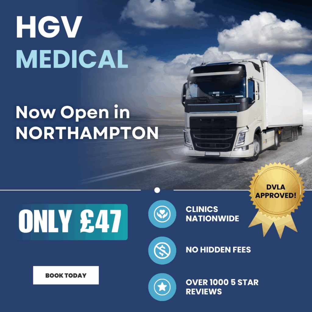 HGV medicals in Northampton from Motor Medicals. Book now at motormedicals.com or call 0161 241 9622.