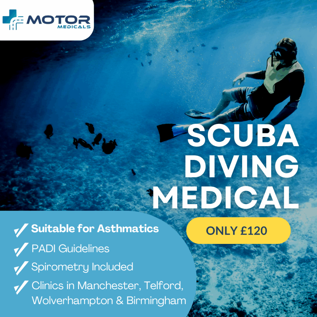 Asthma diver fitness medical with spirometry at Motor Medicals £120