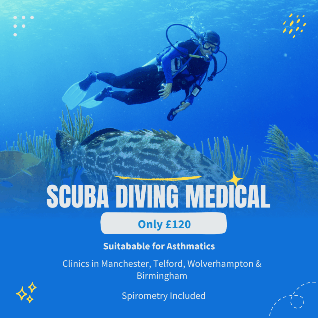 £120 asthma scuba diving medical and spirometry test at Motor Medicals