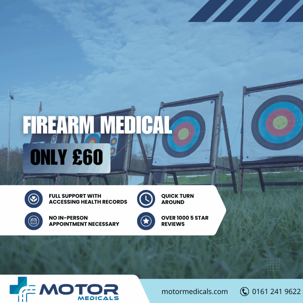 Firearm medical UK assessment with GMC registered doctor at Motor Medicals