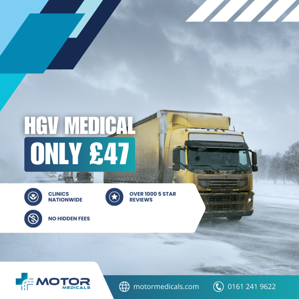 Book HGV medical appointment Motor Medicals £47 www.motormedicals.com 0161 241 9622